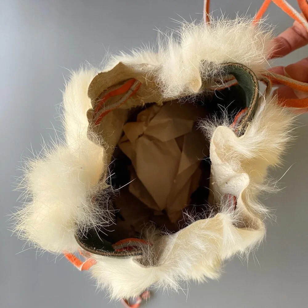 Handmade Genuine Rabbit Fur Drawstring Bucket Bag​​ - Picture 6 of 14
